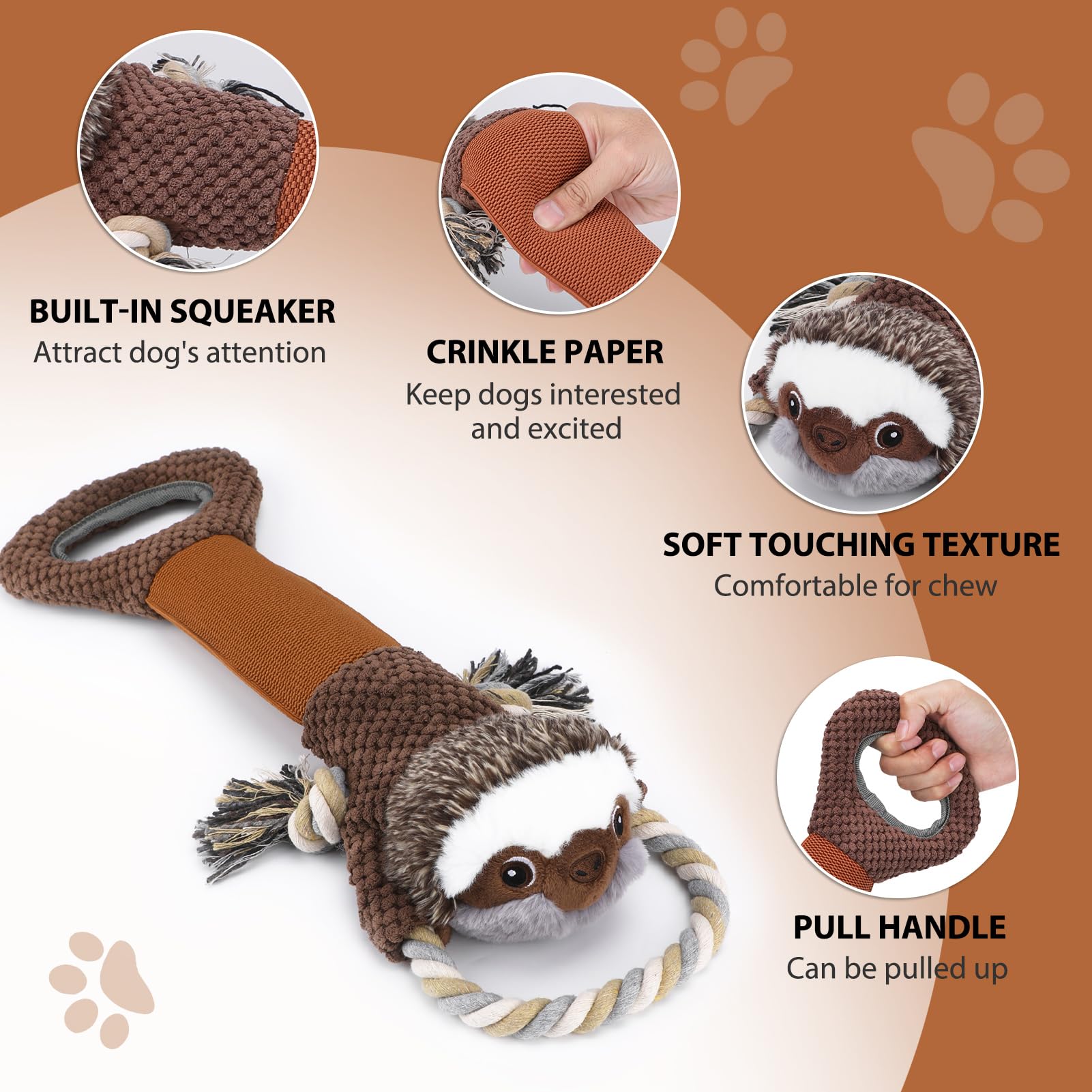 Juguetes chirriantes de felpa grandes para perros con papel arrugado, juguetes de tira y afloja para cachorros, juguetes interactivos para masticar perros pequeños, medianos y grandes