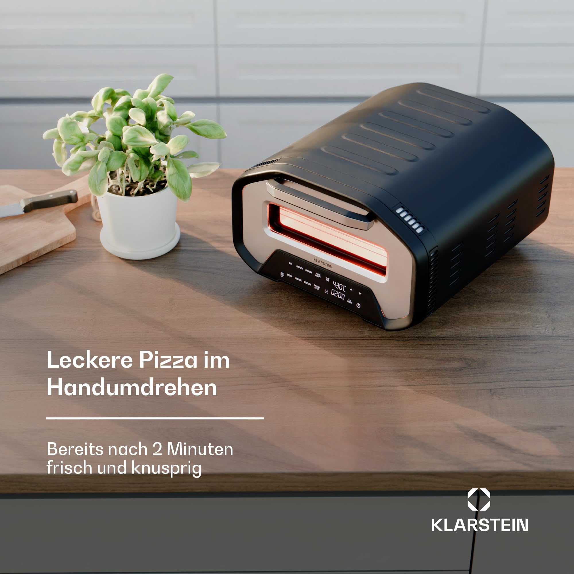 Klarstein PizzaForno elektrischer Pizzaofen - 1700 W, 430 °C, duales Heizsystem, kompakter Elektro-Pizzaofen mit 7 Programmen & digitalem Display, Cool-Touch-Griff, 3-lagige Glastür, Schwarz