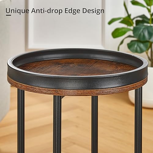 Miniatura 8 de Mesa auxiliar redonda pequeña con cesta de almacenamiento, mesa auxiliar redonda de 2 niveles para sala de estar y dormitorio, mesita de noche de 26