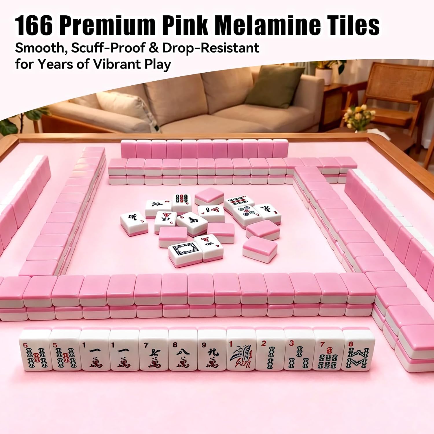 American Mahjong Tiles Set, 166 Pink Mahjong Tiles 1.2 Inch with Carrying Bag and 3 Dice, Portable American Mahjong Game for Travel, Family Game Night