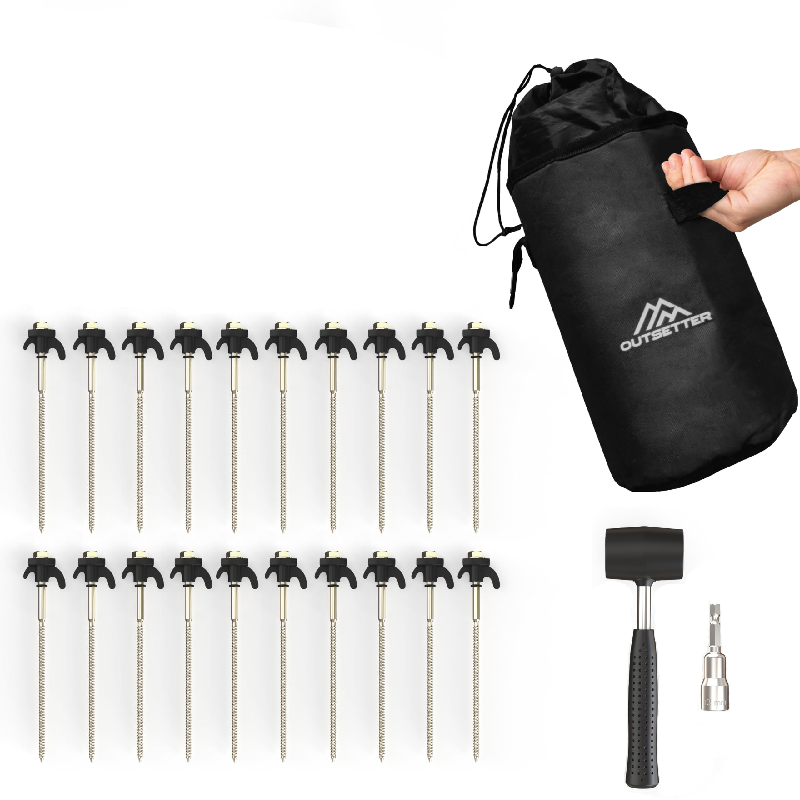 tent pegs for gravel 20 x Screw Hard Stony Ground & Pitches, Tent Pegs Preformed Steel with Mallet, Peg Extractor and Bag with Carabiner Clip (Peg Size: 20cm x 5mm) Frames:BLKWMRK Category:E Bike_Schwalbe Tacky Chan Evo  Super Trail  62 622 Elvex Airspecs Stainless Steel