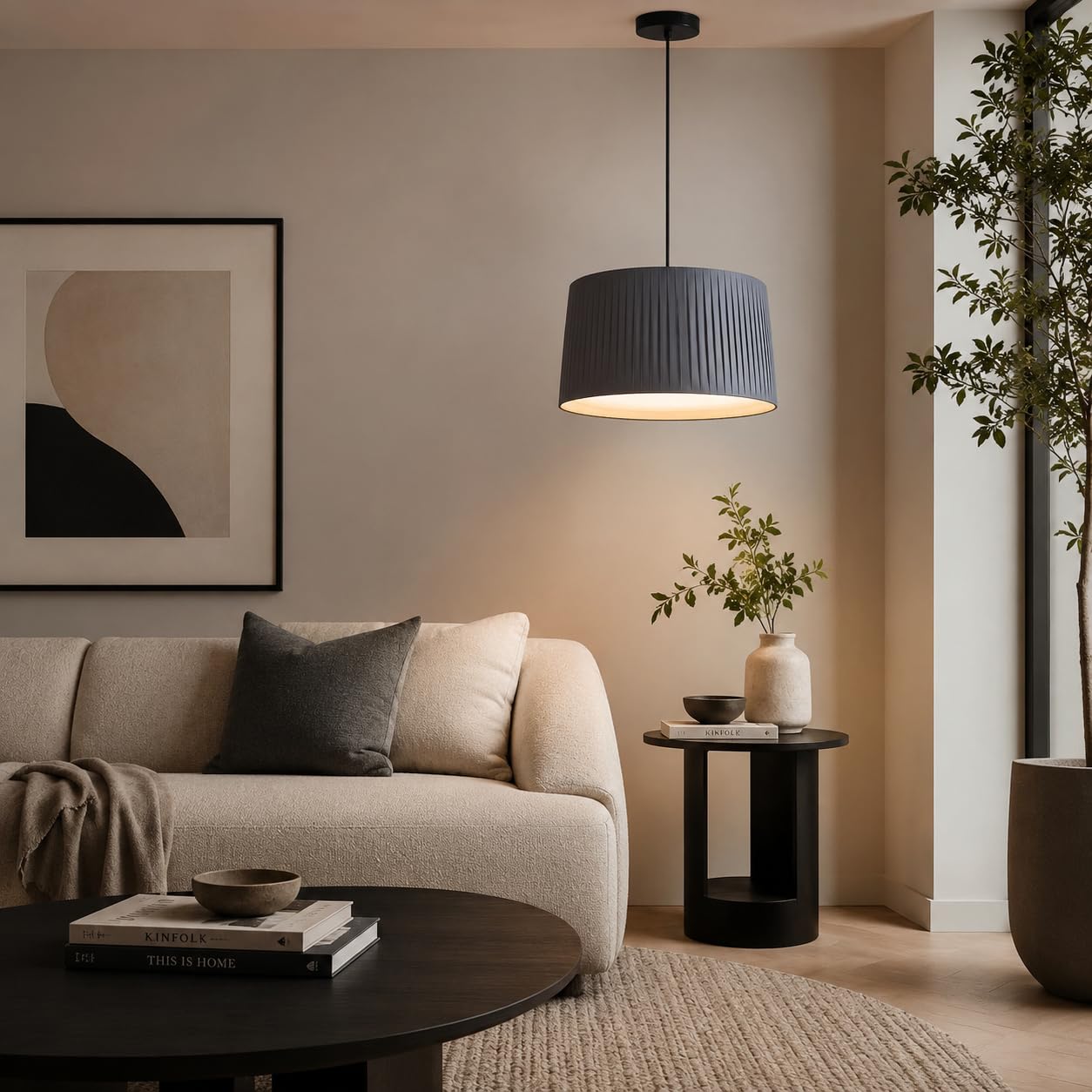 BARCELONA LED Pendelleuchte PLIÉ E27 Stoffschirm Grau | Plissierter Stoffschirm, Ø70cm, Höhenverstellbares Kabel, Max.40W, IP20, Innenbereich, Wohn- & Esszimmer
