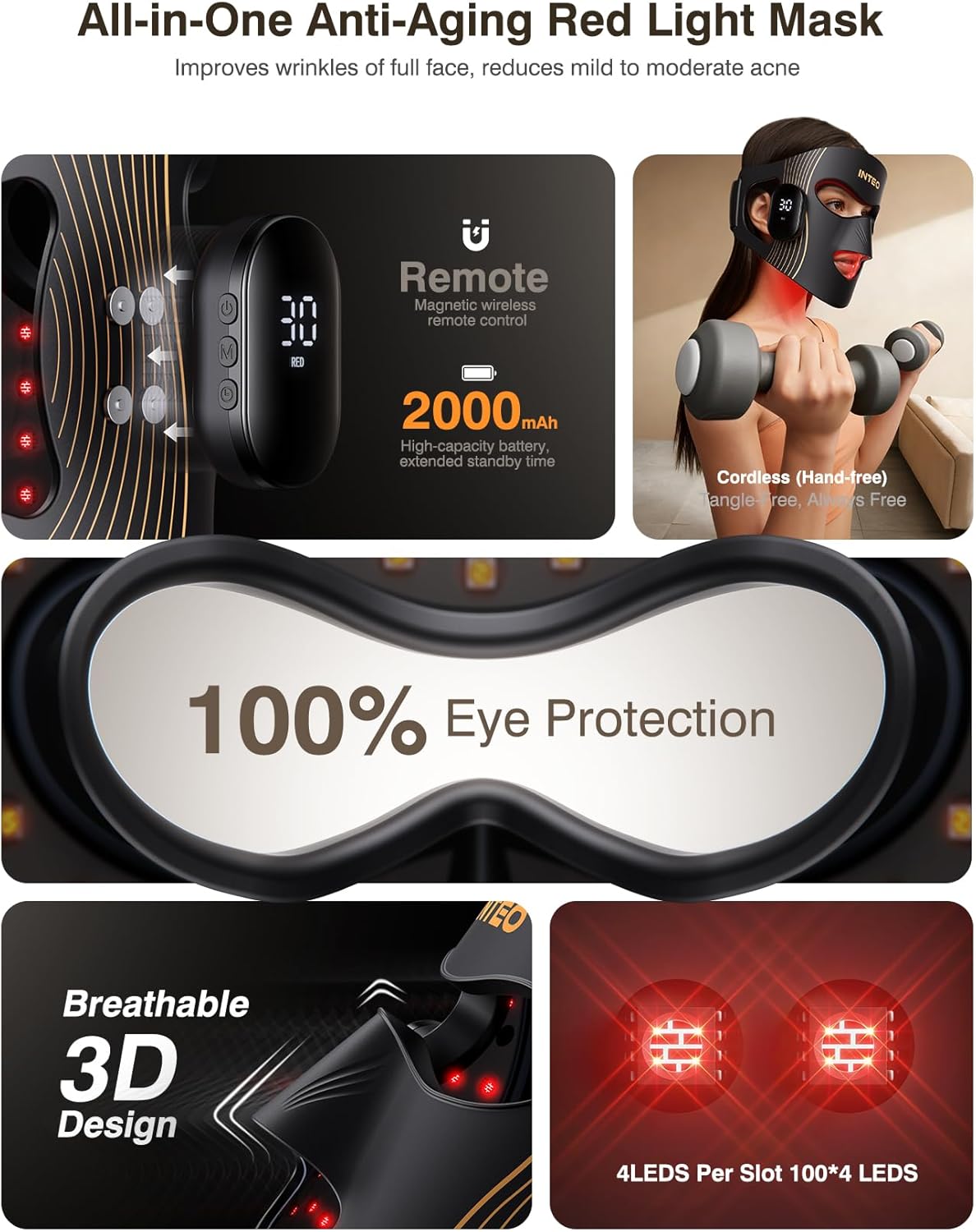 Red Light Therapy for Face 4 Modes, Breathable Red Light Therapy Mask with 4 Color Light Modes, 850NM Infrared LED Face Mask Light Therapy with Timer, Portable Led Mask for Home & Travel - Image 5