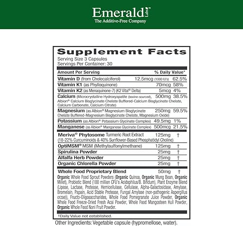 Miniatura 2 de Emerald Labs Osteo Bone Health - Suplemento dietético con vitaminas K1, K2, D3, Opti MSM y Meriva fitosoma para huesos fuertes, fuerza articular y