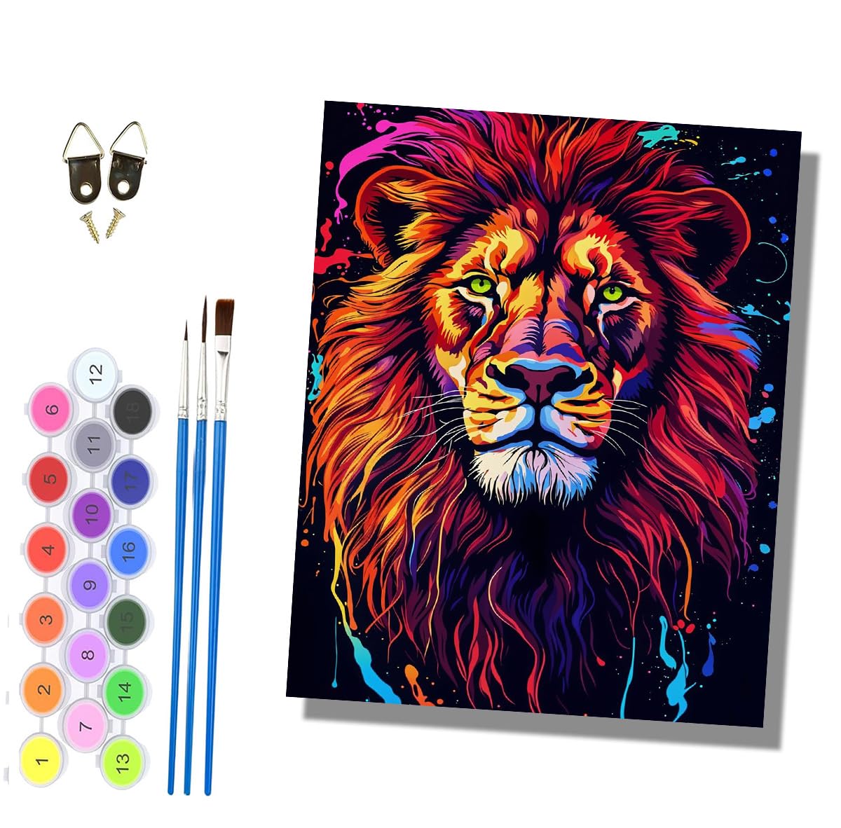 HONGPZH Paint by Numbers for Adults Painting by Numbers for Adults Canvas Kits Paint by Number Crafts Kits for Gift Home Decoration 16x20 inch Colorful Lion