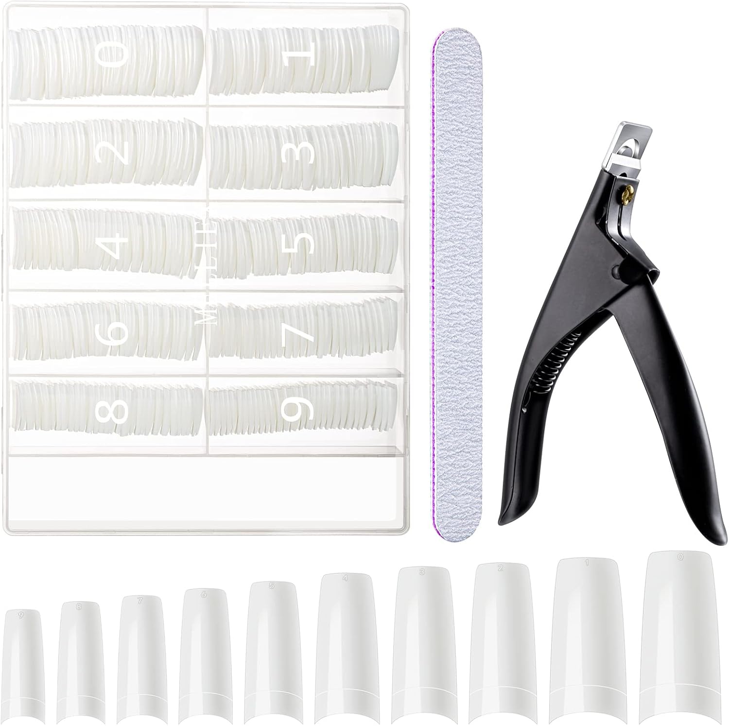 MELLIEX 500 Piezas Uñas Falsas Puntas de Uñas Artificiales Acrílico Natural Francesas Uñas Falsas con Cortaúñas Falso y Lima de Uñas para Mujeres Niñas