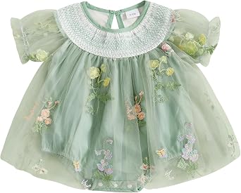 Geagodelia Infant Baby Girl Romper Dress Newborn Baby Girls' Bodysuits Flower Embroidery Jumpsuit Skirt Tulle Princess Dress A-Line Pageant Baptism Wedding Birthday Party Dress