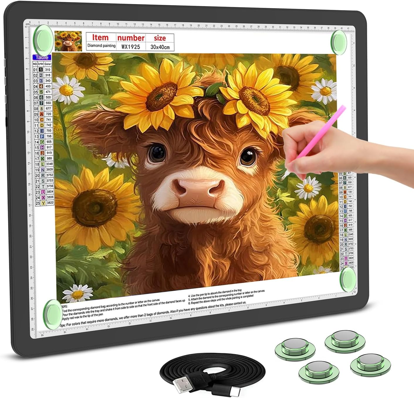 Rechargeable A3 Light Board for Diamond Painting, 5600 Lux Tracing Light Box with Side Physical Buttons, 3 Colors and 6 Levels of Brightness, LED Light Pad for Diamond Art, Drawing, Weeding Vinyl