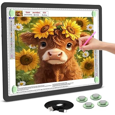 Rechargeable A3 Light Board for Diamond Painting, 5600 Lux Tracing Light Box with Side Physical Buttons, 3 Colors and 6 Levels of Brightness, LED Light Pad for Diamond Art, Drawing, Weeding Vinyl