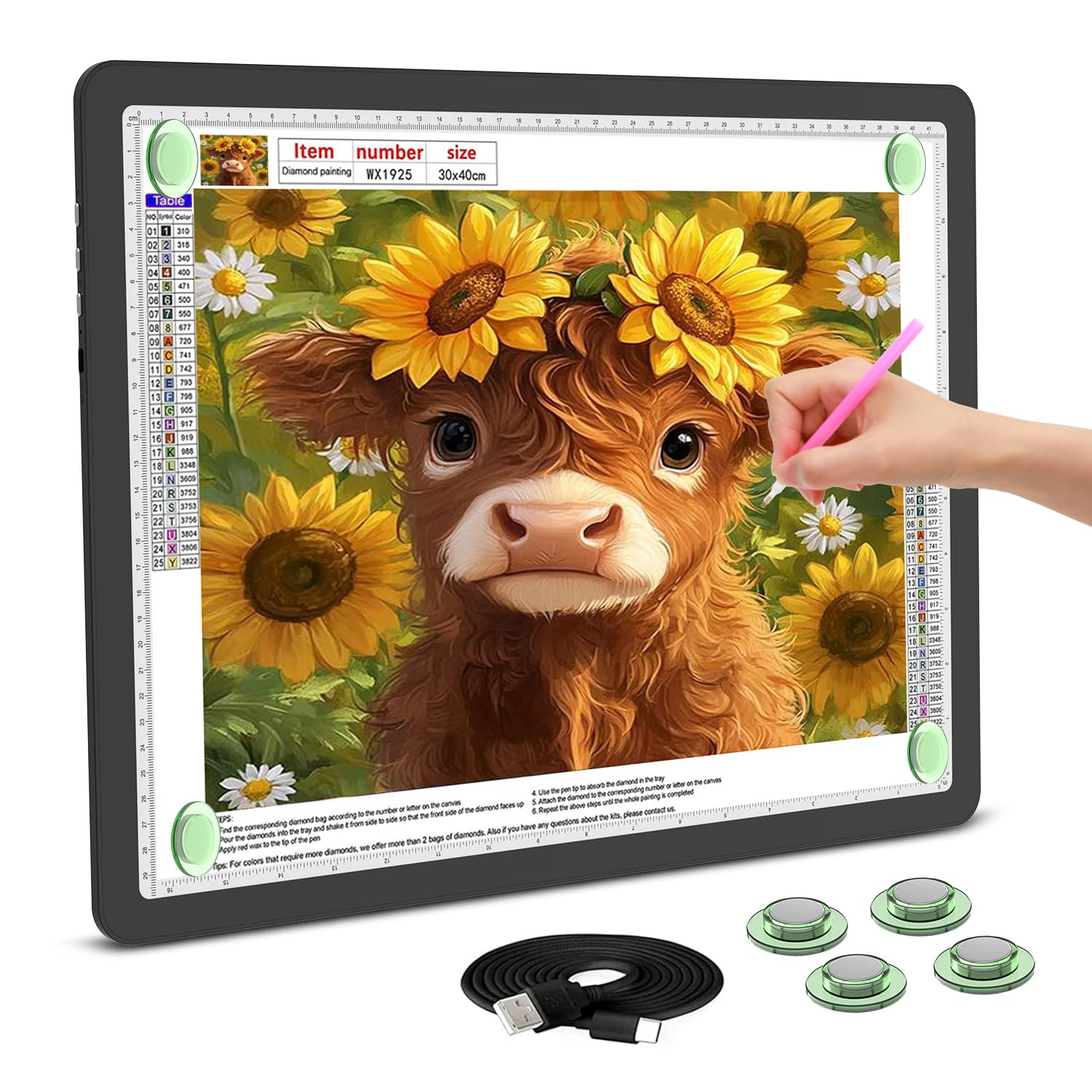 Rechargeable A3 Light Board for Diamond Painting, 5600 Lux Tracing Light Box with Side Physical Buttons, 3 Colors and 6 Levels of Brightness, LED Light Pad for Diamond Art, Drawing, Weeding Vinyl