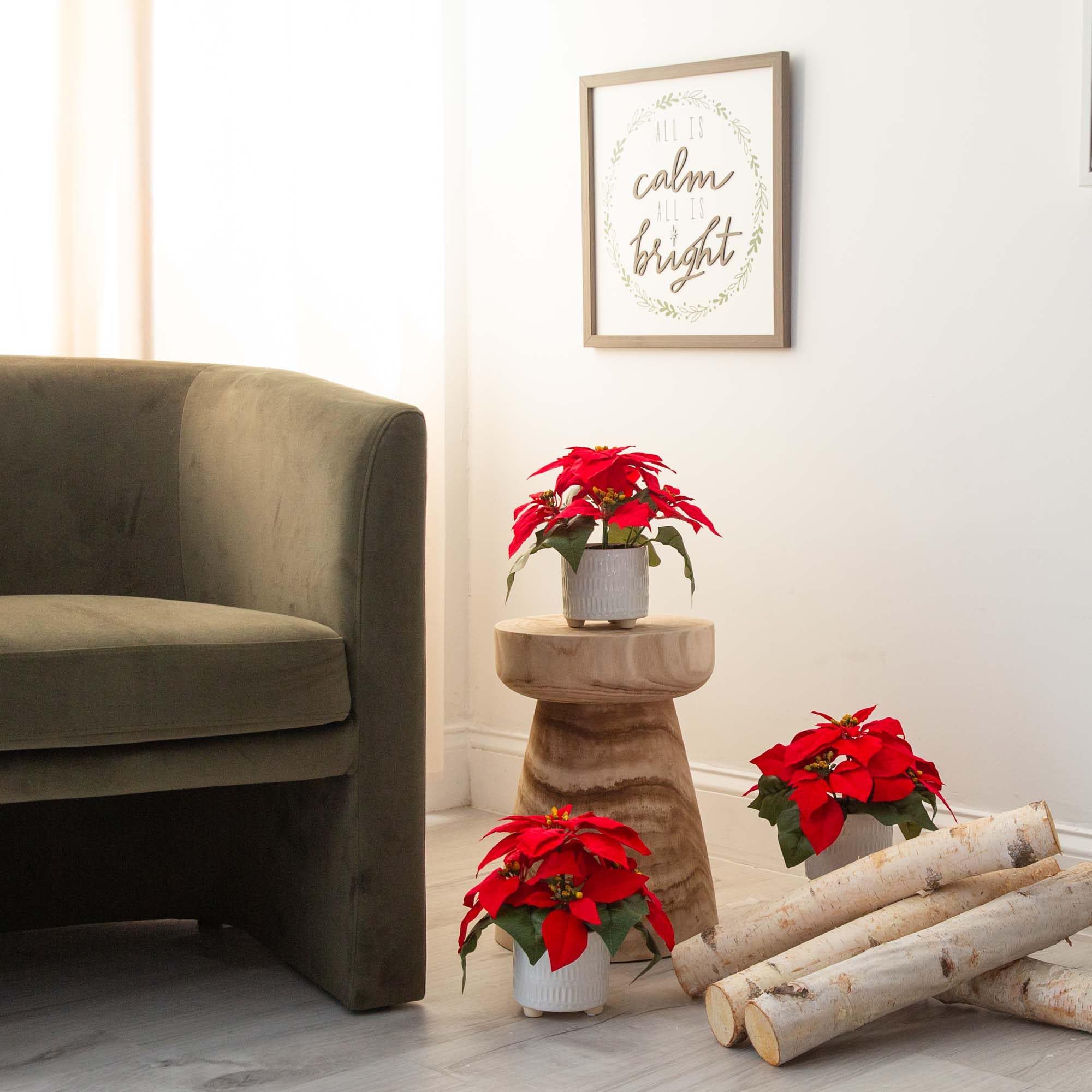 Nearly Natural Lot de 3 Arrangements de Poinsettia artificiels dans des Pots en céramique Blanche 22,9 cm