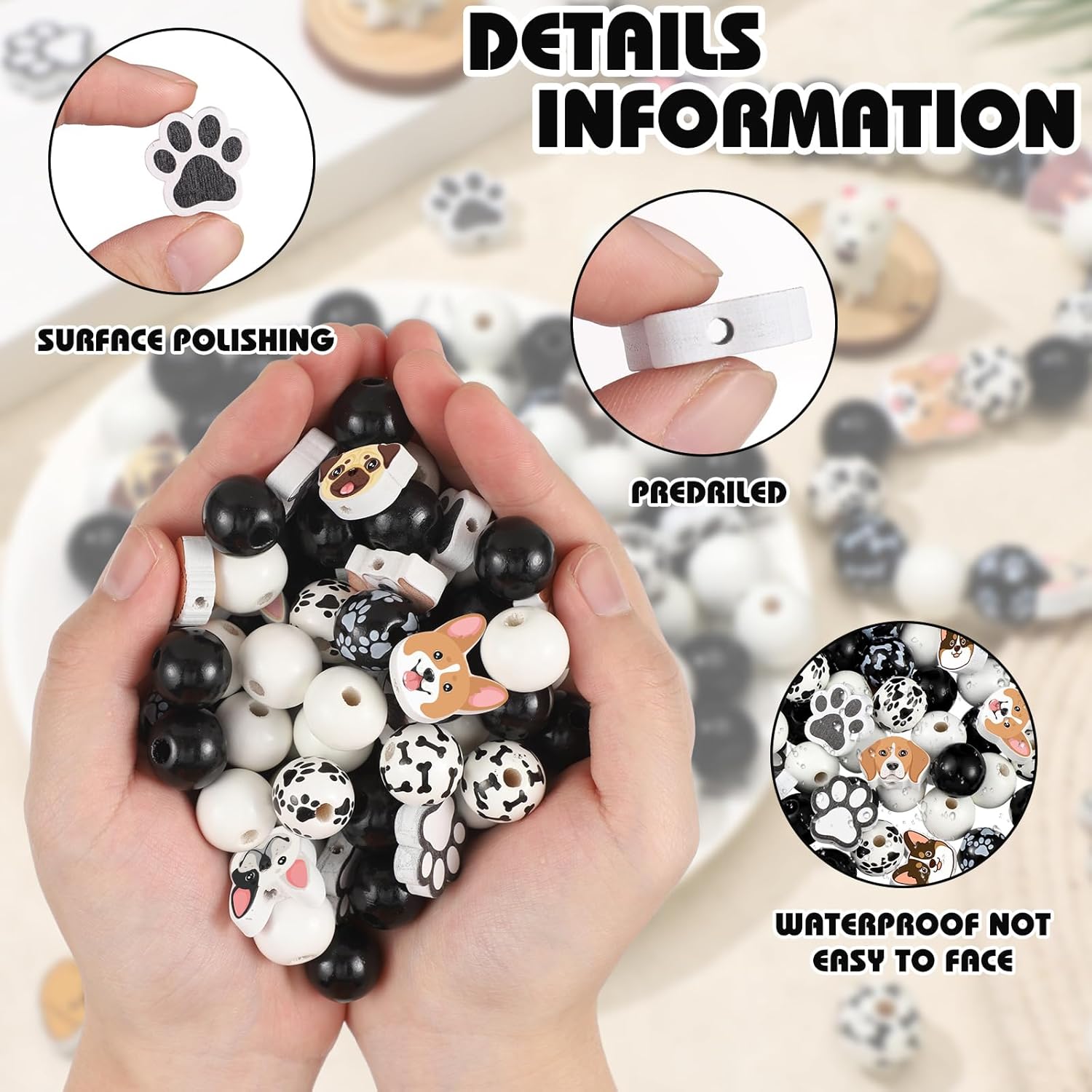 Thyle 200 Pcs Dog Paw Print Wooden Beads Dog Paw Footprint Bead Colorful Claw Marks Wood Charm for Craft Making Party DIY Craft Home Decoration - Image 4