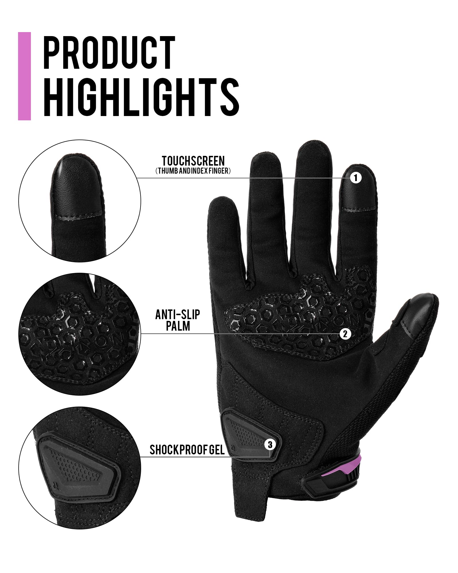 RIDEIRON Guantes Moto Hombre Verano Mujer, Transpirables con Pantalla táctil, Protección de Nudillos, Adecuados para Montar en Moto, Scooter, Carreras Todoterreno