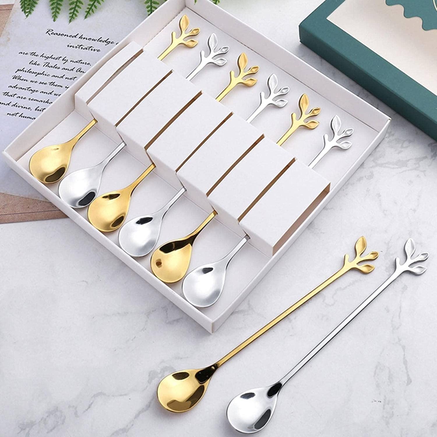 Löffel Restaurants Kreativer Edelstahl-Kaffee-Löffel Teelöffel-Dessert-Snack-Scoop-Eis-Spoons Geschirr-Kaffee-Scoops Esslöffel Hause(Silver B)