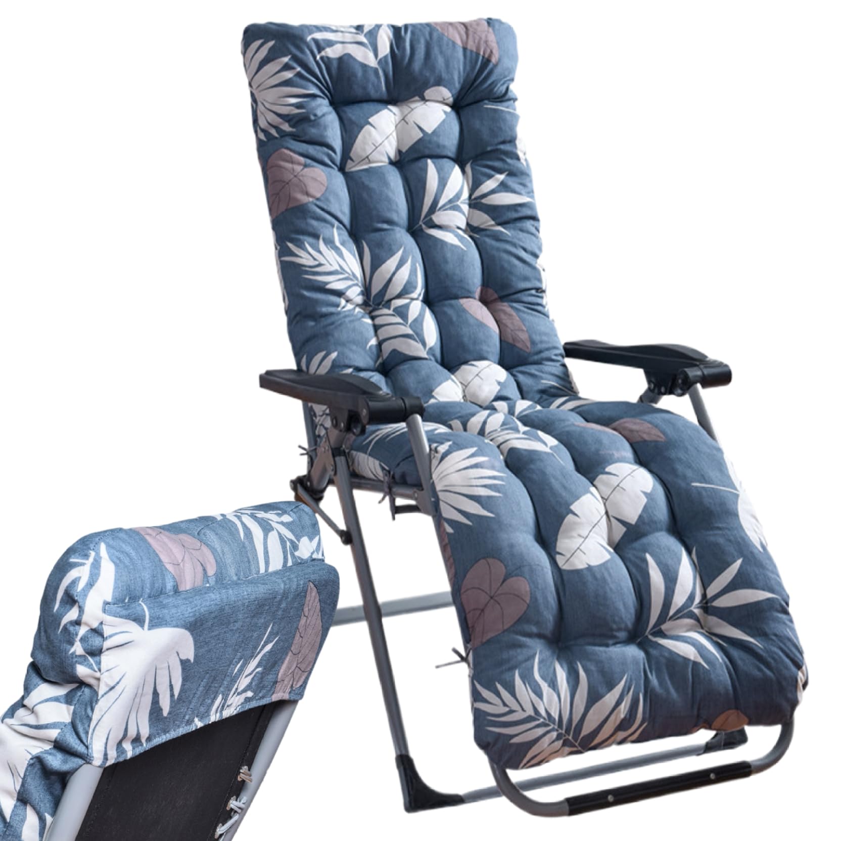 Cuscino per sedia a sdraio, solo 160 x 53 cm, spessore 8 cm, morbido cuscino per sedia da giardino con laccetti, antiscivolo con schienale alto, stile 1