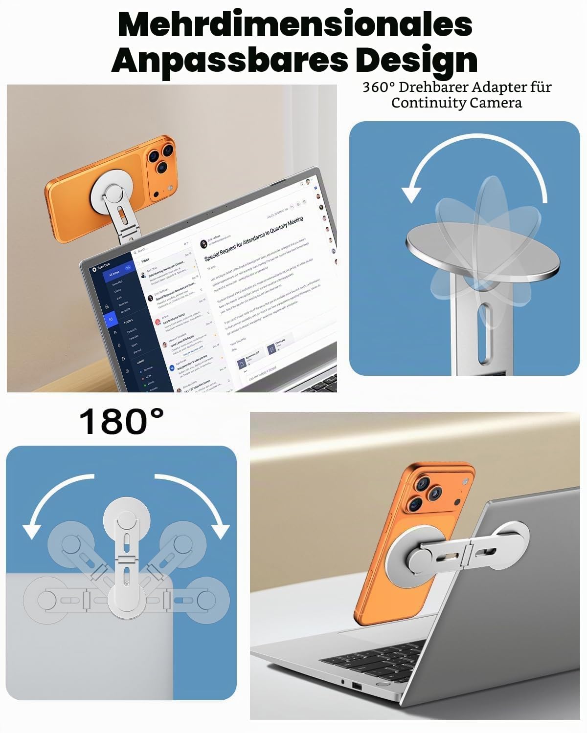 CloudValley Magnetische Handy Ständer, Handyhalterung für Laptop, Verstellbare Handy-Monitor-Seitenhalterung iPhone 17-12pro max air Plus, Silber