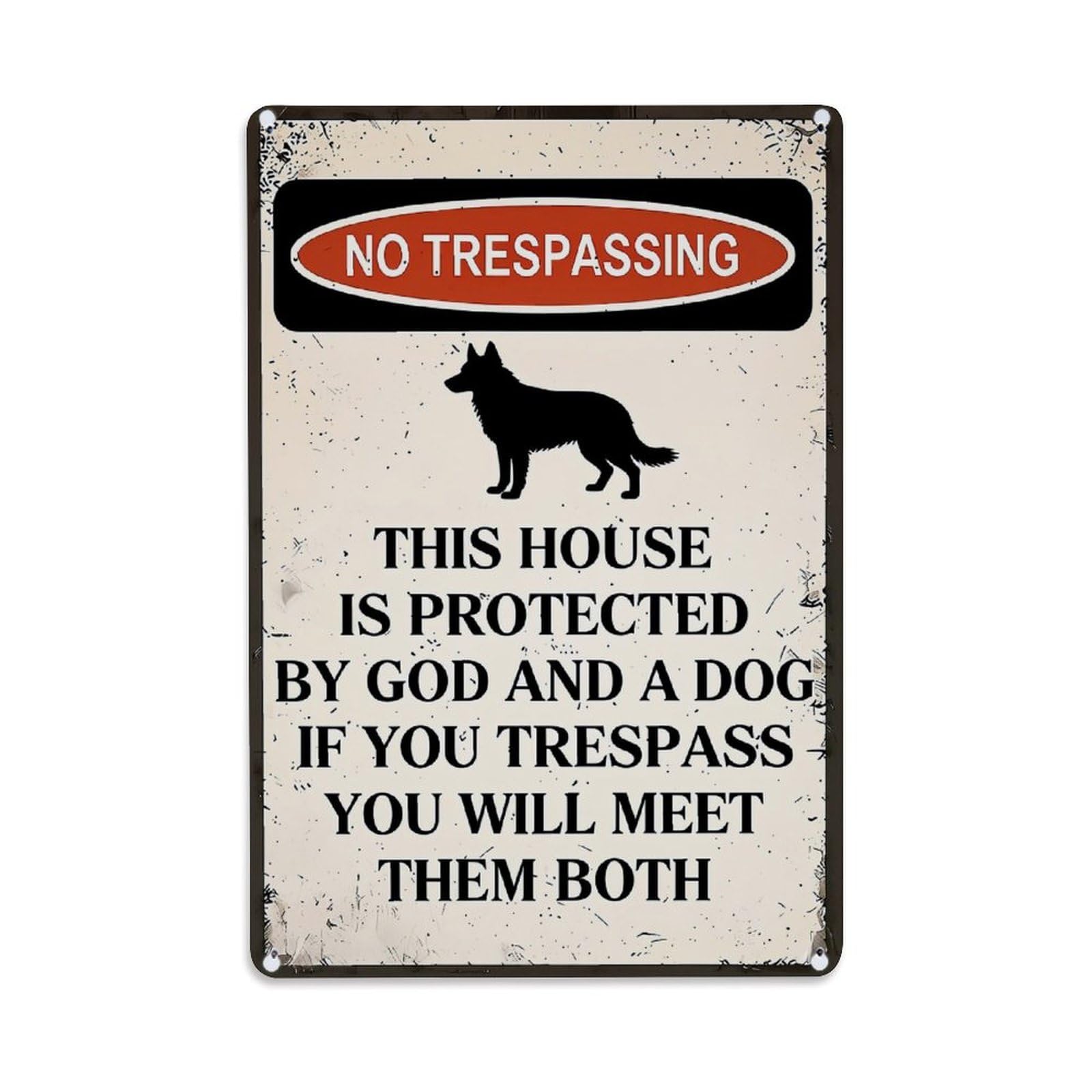 Jdfenggu Vintage No Trespassing Dog Warning Sign Retro Metal Tin Sign, Decor Art Poster For Bar, Home, Man Cave, Kitchen, Laundry Room Gift 8X12inch