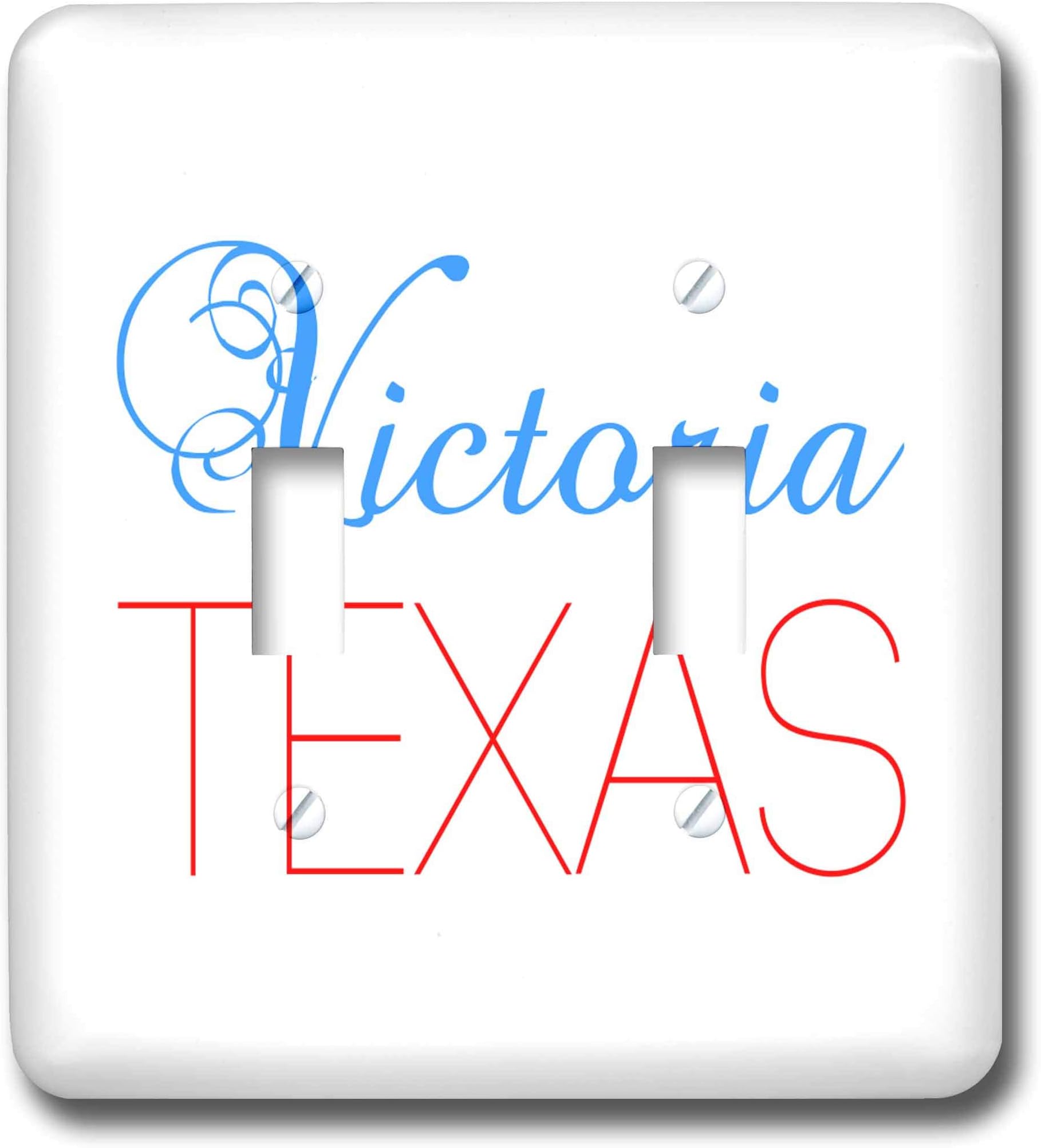 3dRose Alexis Design - American Cities Texas - Victoria, Texas, red, blue text. Patriotic home town design - double toggle switch (lsp_301572_2)