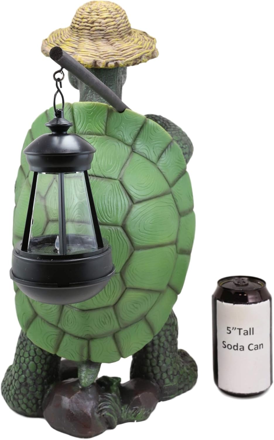 Ebros Gift Nautical Nature Lover Adventure Hiking Tortoise with Straw Hat Statue Carrying Solar Powered Lantern LED Light On A Pole Turtle Garden Yard Pool Patio Deck Home Decorative Accent
