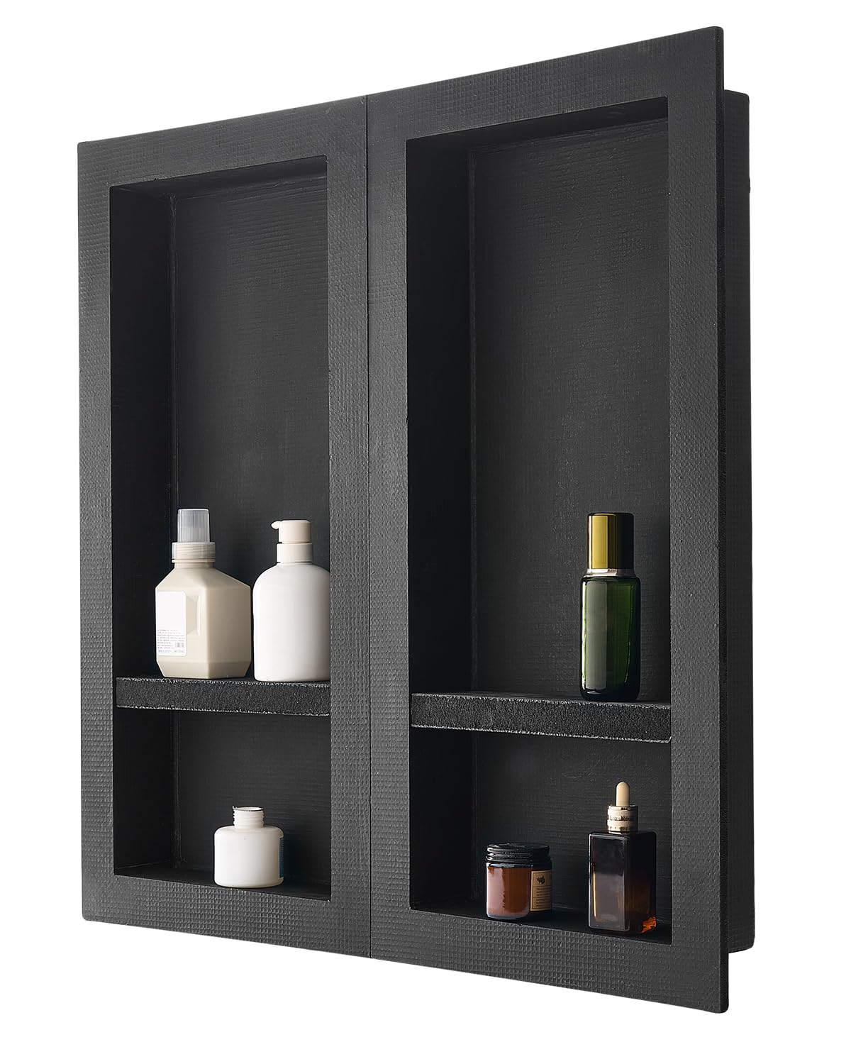 VEVOR Shower Niche, 16 x 32 inch + 16 x 32 inch Recessed Wall Niche with Movable Shelf, 4 inch Thick Modern Soap&Shampoo Storage Organizer,Square Corners,Sealed Waterproof,Black for Bathroom Shower