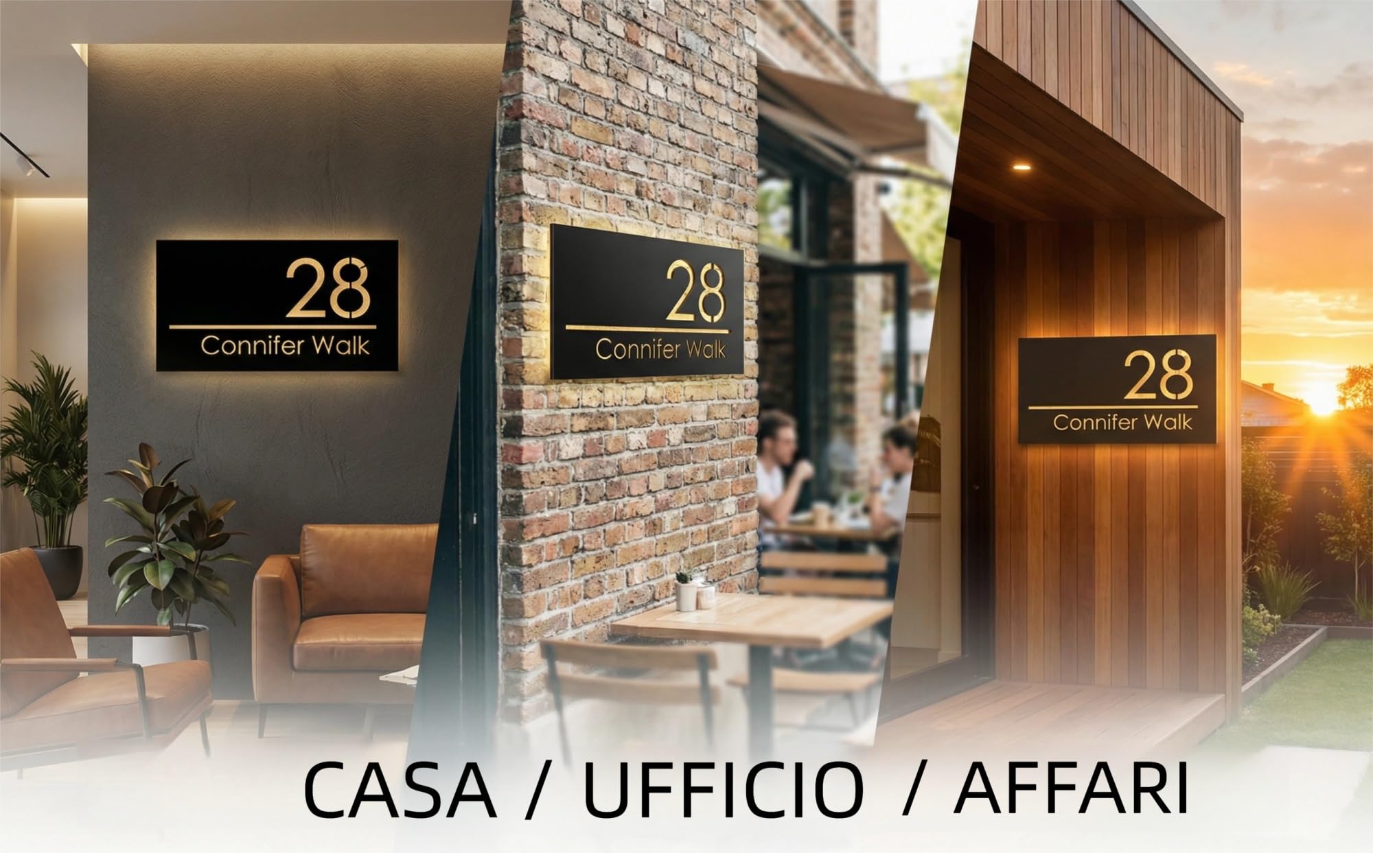 Numeri civici da esterno personalizzati 3D – targa numero civico in acrilico con fronte bianco/nero e retro oro/argento/rosa/nero – laserato 3D per casa – 25/40/45 cm z(Nero - Argento) - 3