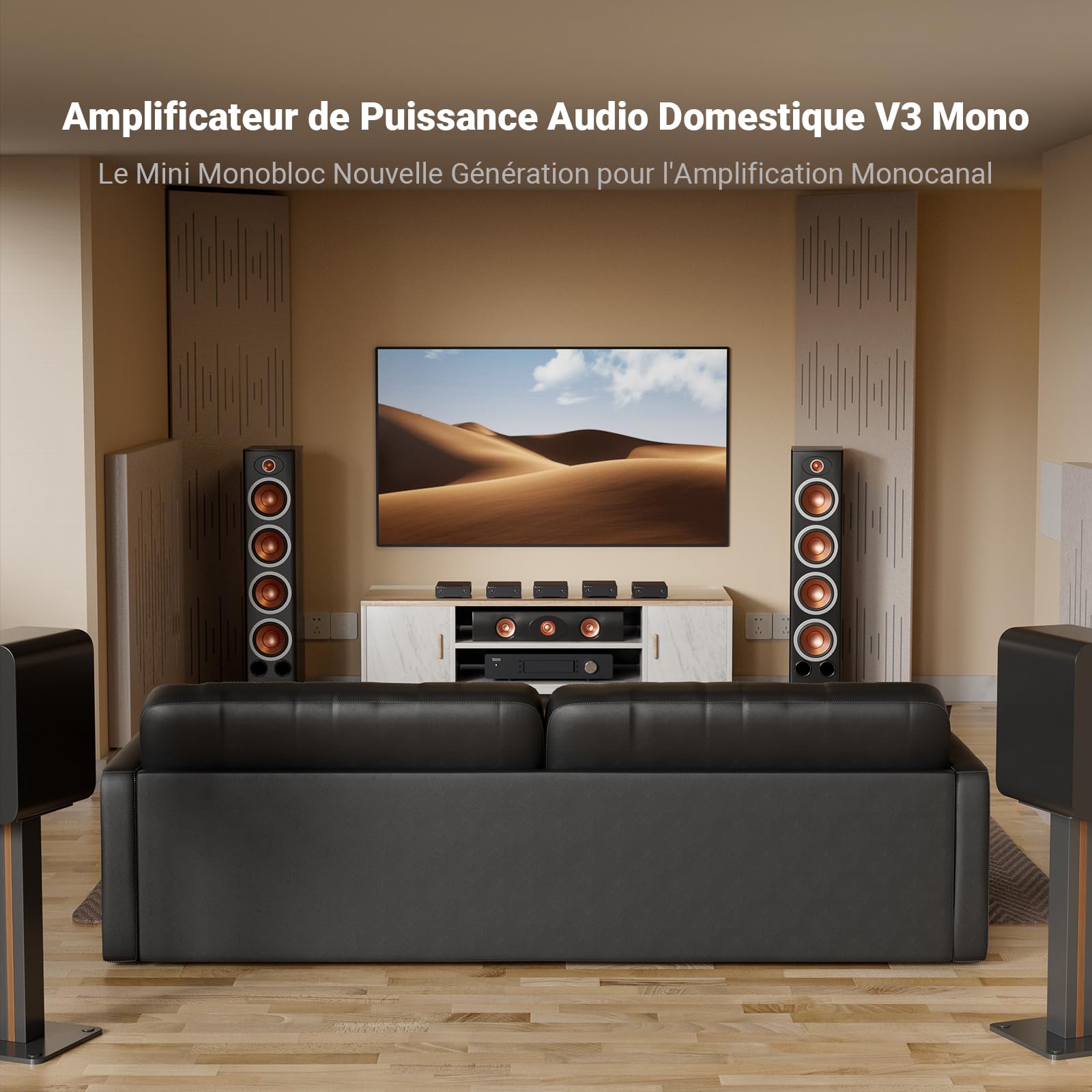 Fosi Audio V3 Mono Amplificateur de Puissance pour Haut-Parleurs Audio Domestiques, Mini Ampli Monobloc Classe D avec TPA3255, Composant Récepteur AVR 240W, Entrées Symétriques RCA/XLR avec 48V/5A
