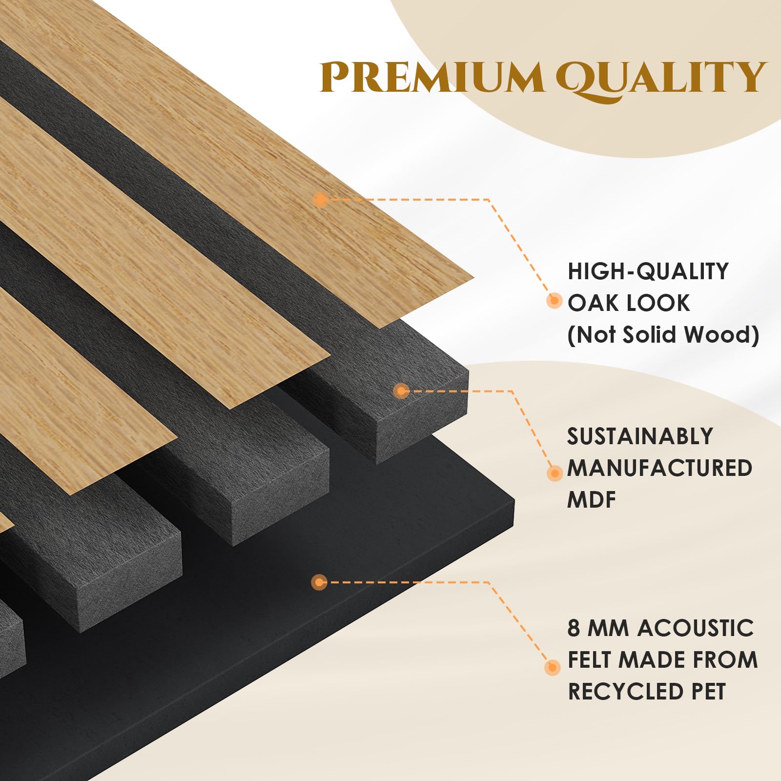 Clevich 3D Akustikpaneele 120x60x2.1cm, 2,88m²-4 Stück Wandpaneele Holzoptik, Wandverkleidung Wandpaneele für effektiven Schallschutz, mit Filz Schalldämmung, für Wohnzimmer, Büro, Garderobe, Eiche