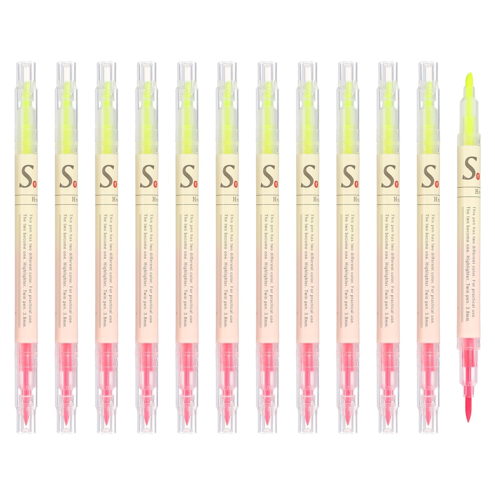 PATIKIL Highlighter Pen, 12 Pack Double Ended Highlighter Broad and Fine Tips Marker Pens Studying Supplies for Office Home Daily Use, Pink/Yellow