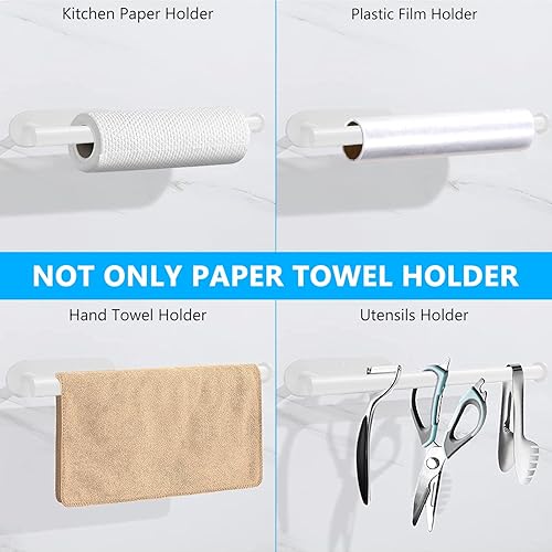Miniatura 6 de Soporte para toallas de papel blanco debajo del gabinete, soporte de rollo de papel autoadhesivo para montaje en pared, soporte de toalla de papel