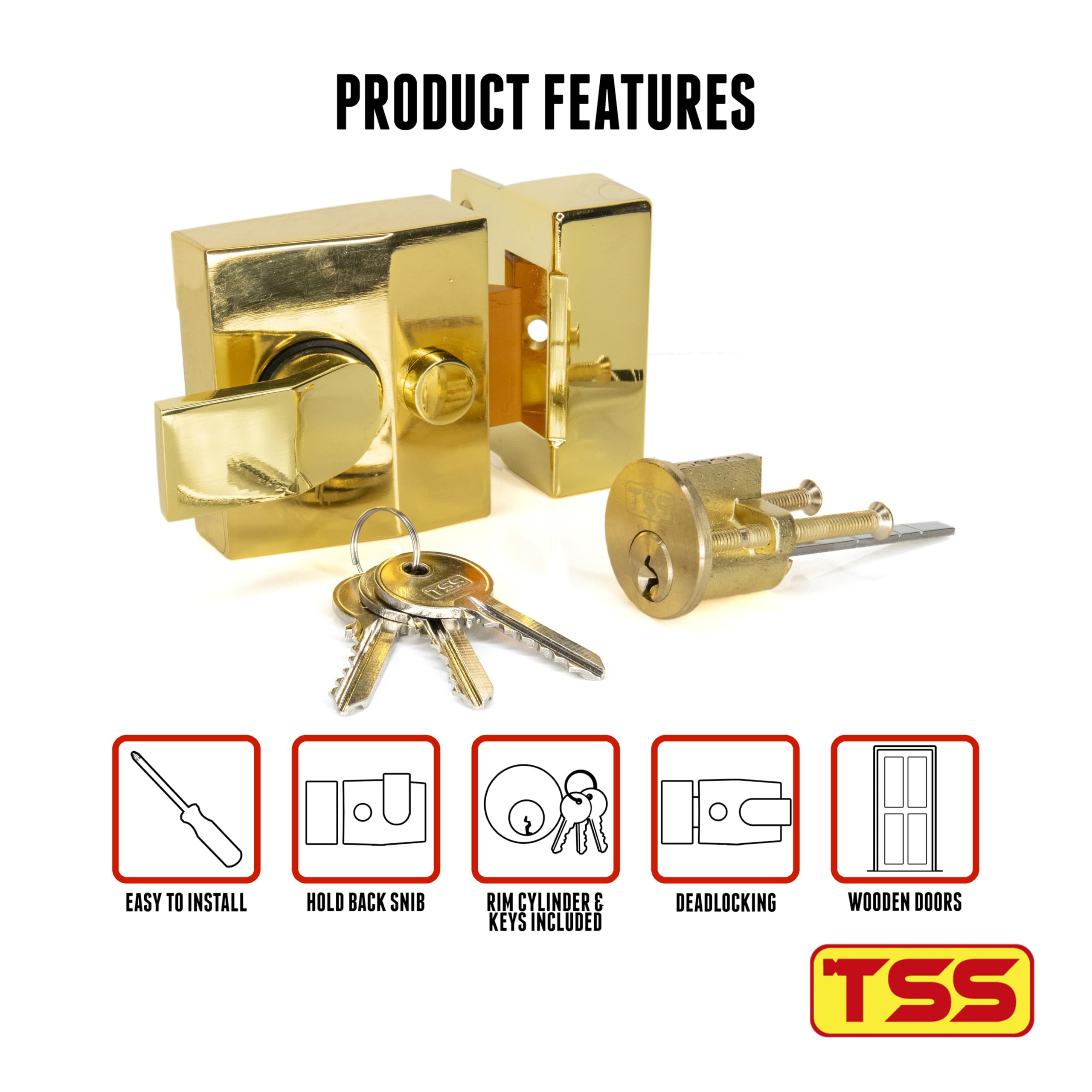 TSS Modern Deadlocking Nightlatch, 40mm Backset - Image 4