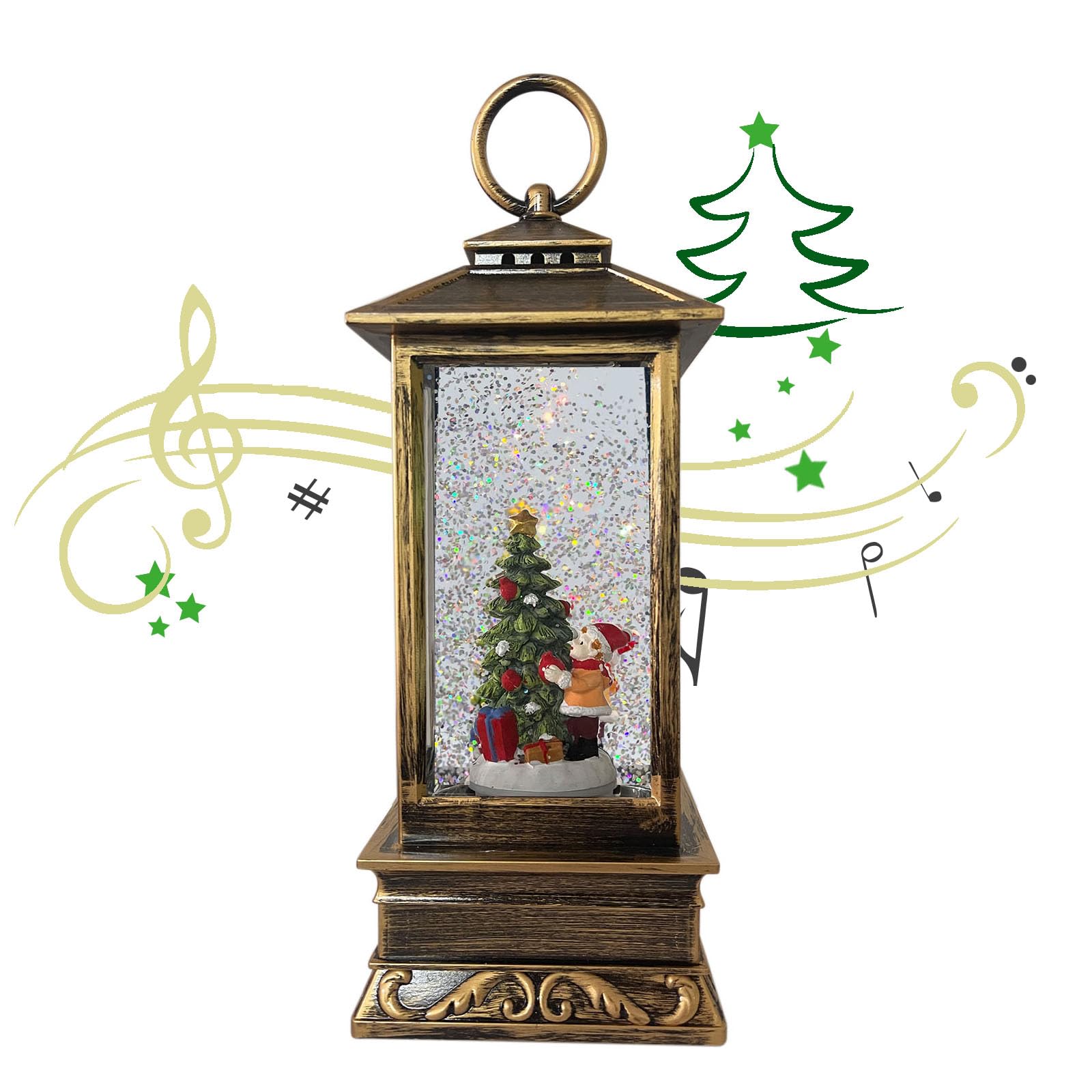 Christmas Snow Globes Lantern Decorations, Musical Snow Globe Lantern with Swirling Glitter ?Nativity Music Snow Globe Lantern