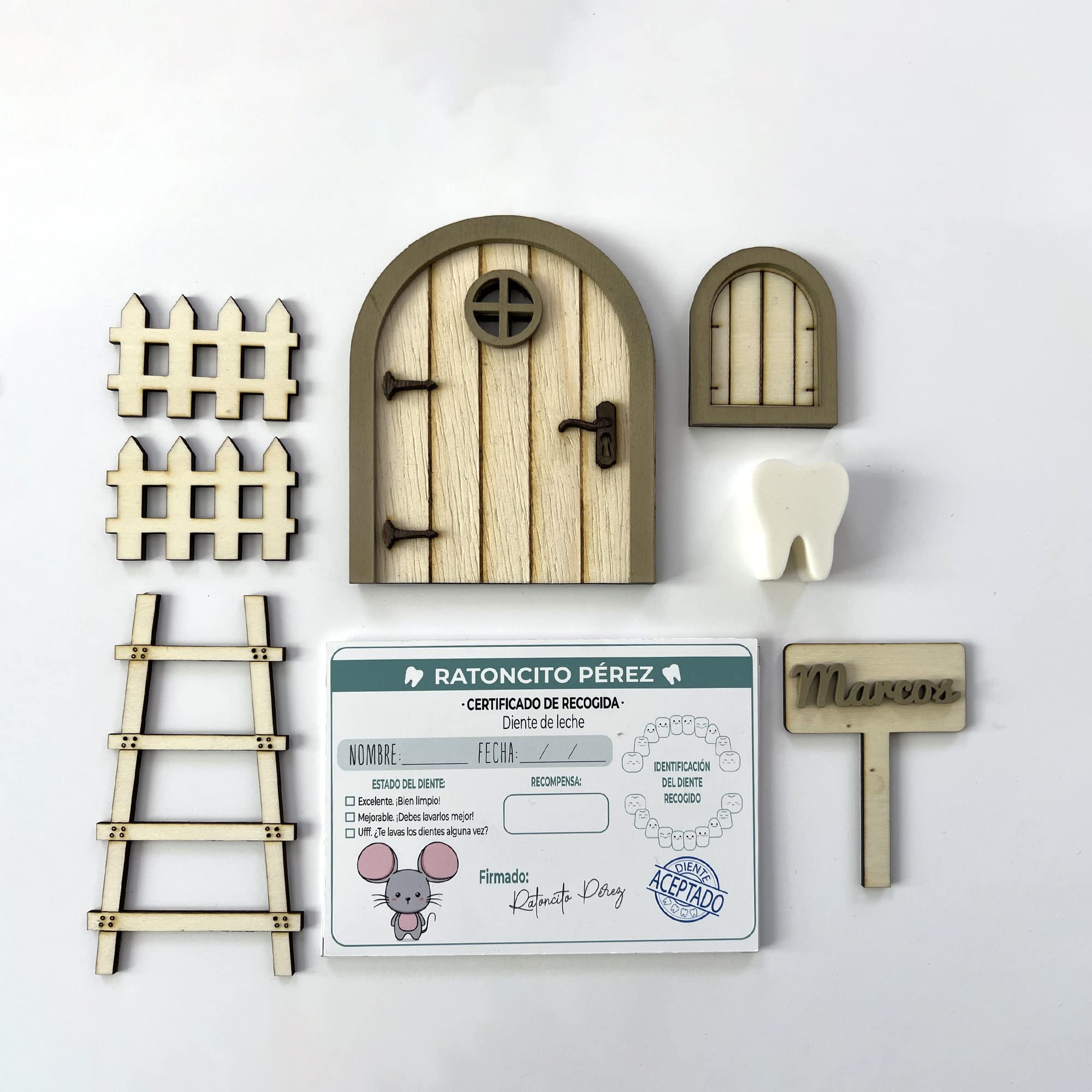 [ Pine & Kids ] Puerta de Ratoncito Pérez Personalizada de Madera a Color