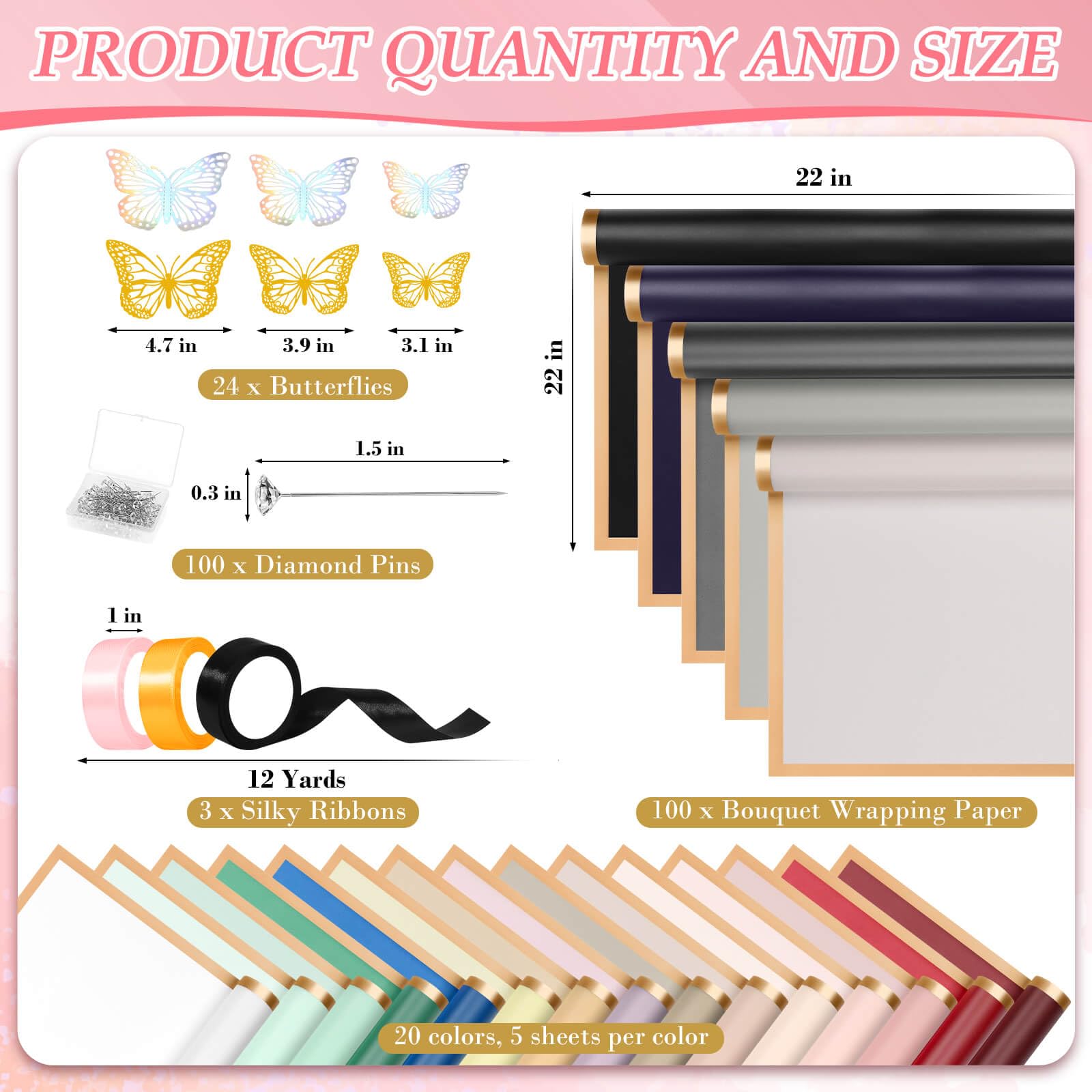 Tidponra Geschenkpapier-Set für Blumenstrauß (mehrfarbig)