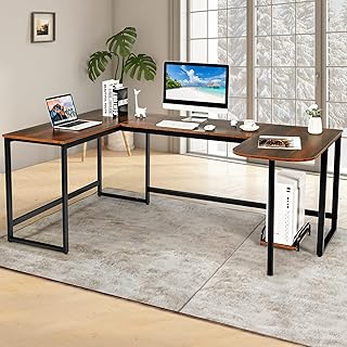 CASART Computer Desk, L-Shaped/U-Shaped Writing Workstation with CPU Stand, Corner Desk Working Study Table for Home Office (U-Shaped Desk-200 x 120 x 76cm, Rustic Brown)