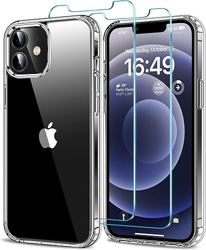 Miniatura 17 de HOOMIL Funda para iPhone 12/iPhone 12 Pro con 2 protectores de pantalla de vidrio templado, sin amarillamiento, protección contra caídas, arañazos,