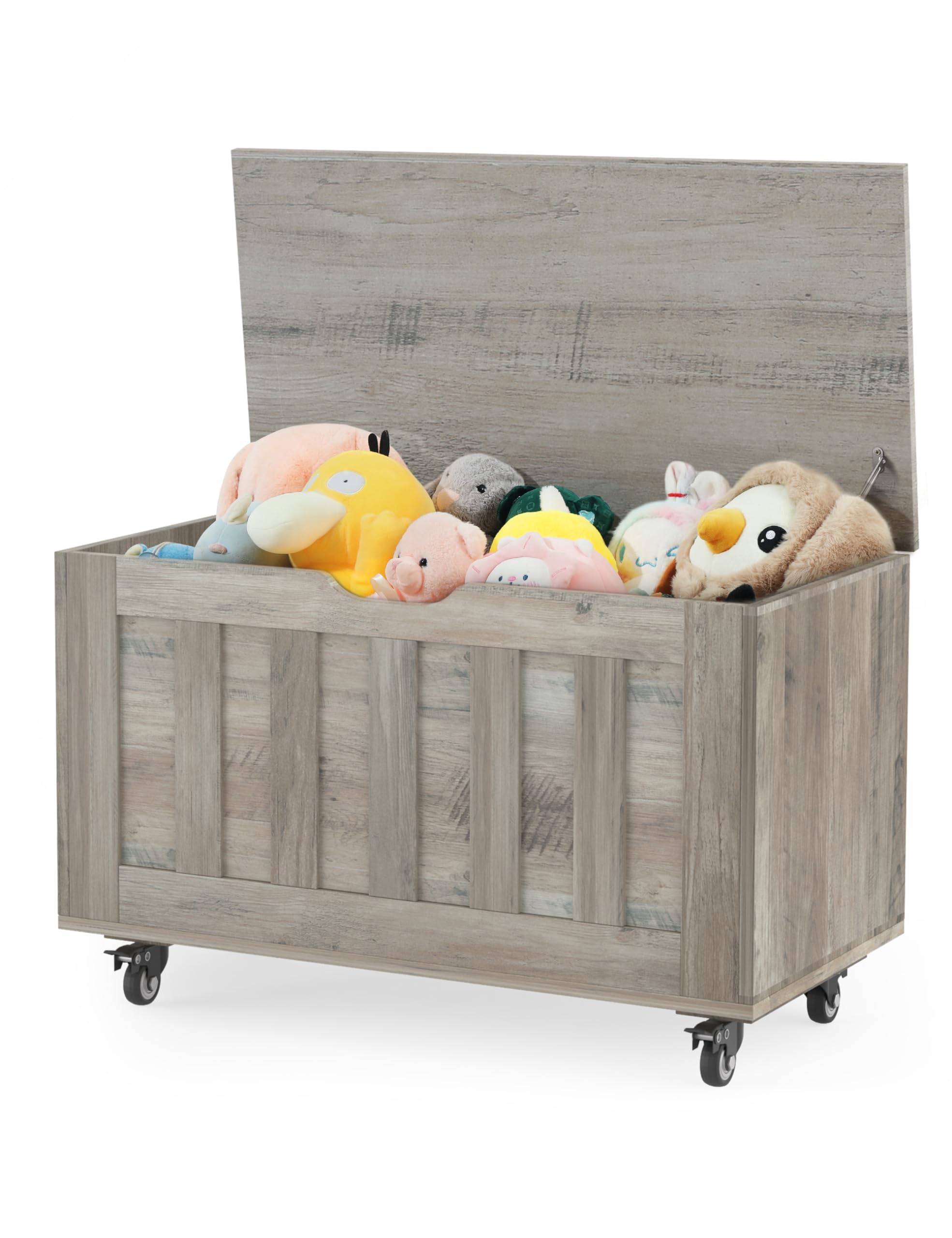 Evajoy Storage Chest, 29.9'' Wooden Storage Bench with 4 Wheels, Shoe Bench with 2 Safety Hinges, Retro Toy Box Organizer Support 250 lbs for Bedroom, Living Room, Easy Assembly