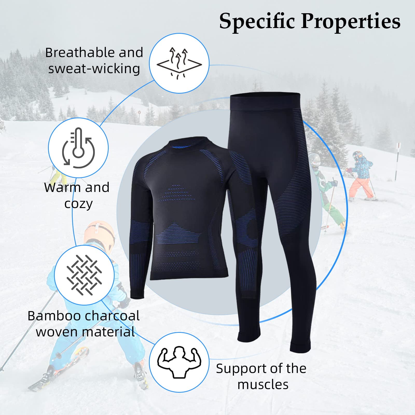 Homord Set Intimo Termico Bambino Traspirante Tessuto di Carbone di bambù Intimo Funzionale Set Biancheria Intima Termica Buono per Il Calcio, Lo Sci, l'hockey su Ghiaccio, la Corsa, Il Sonno