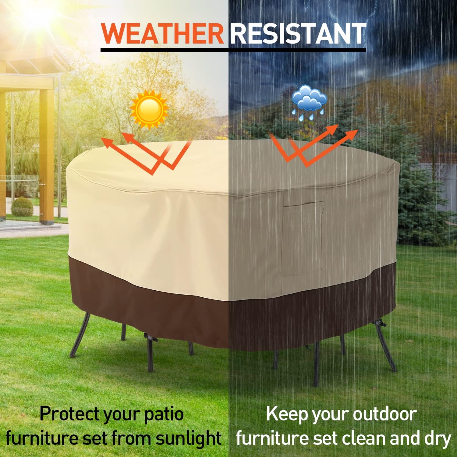 Arcedo 76 Inch Outdoor Chaise Lounge Covers 2 Pack and 84 Inch Round Patio Furniture Set Cover, Waterproof Patio Furniture Covers, Beige & Brown : Patio, Lawn & Garden