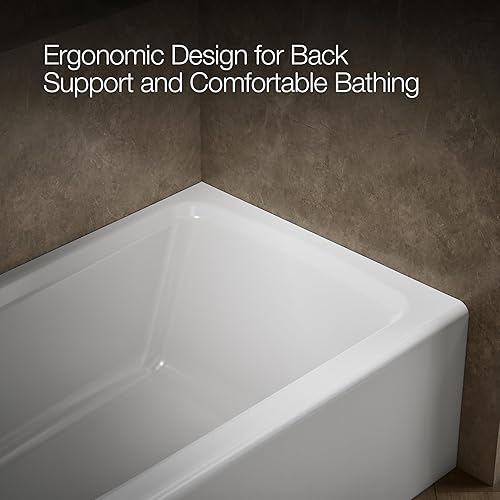 Miniatura 8 de KOHLER 505-0 Mendota - Bañera de hierro fundido de 60 x 32 pulgadas con drenaje izquierdo, bañera con delantal integral y soporte lumbar, color