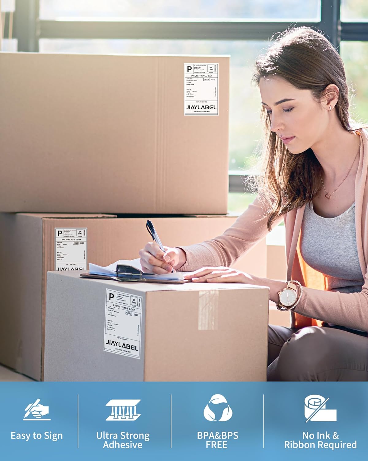 4x6 Thermal Shipping Label Paper for Thermal Label Printer USPS UPS Address Mailing Stickers Big Packing Fanfold White 500 Labels/Stack,4 Stacks, Total 2000PCS