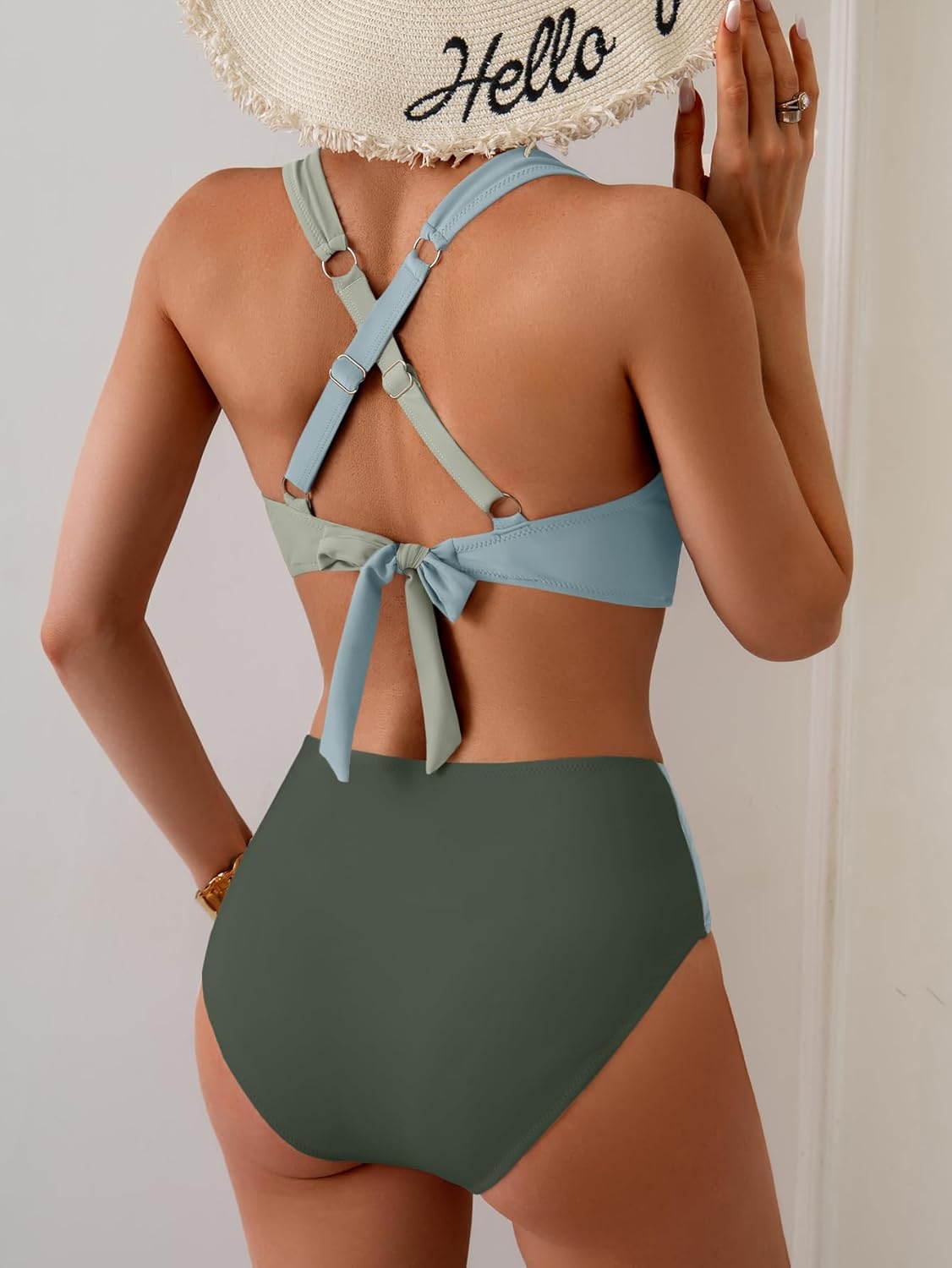 B2prity Bikini Sets for Women Two Piece Swimsuit Mid Rise Color Block Bathing Suit Tie Back Swimwear - Image 2
