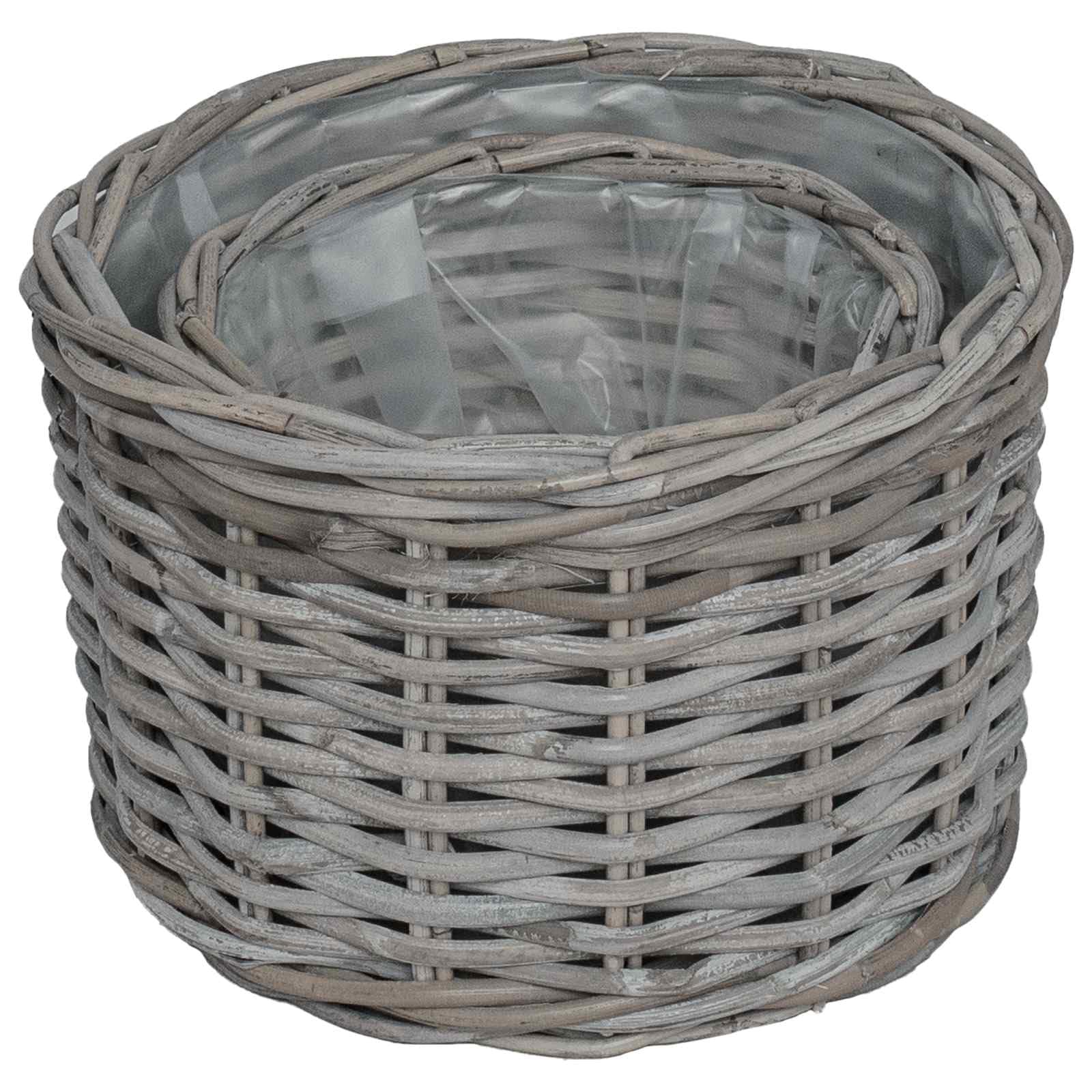 2er Set Pflanzenkorb aus Kubu Rattan, runder Übertopf mit herausnehmbarem Inneneinsatz, dekorativer Blumenkorb für Wohnzimmer und Garten
