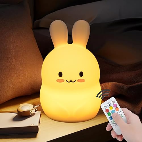 Luces nocturnas de conejo de gran tamaño, lámpara de noche para dormitorio, resistente a la rotura, cuidado de los ojos, brillo ajustable, ajuste de
