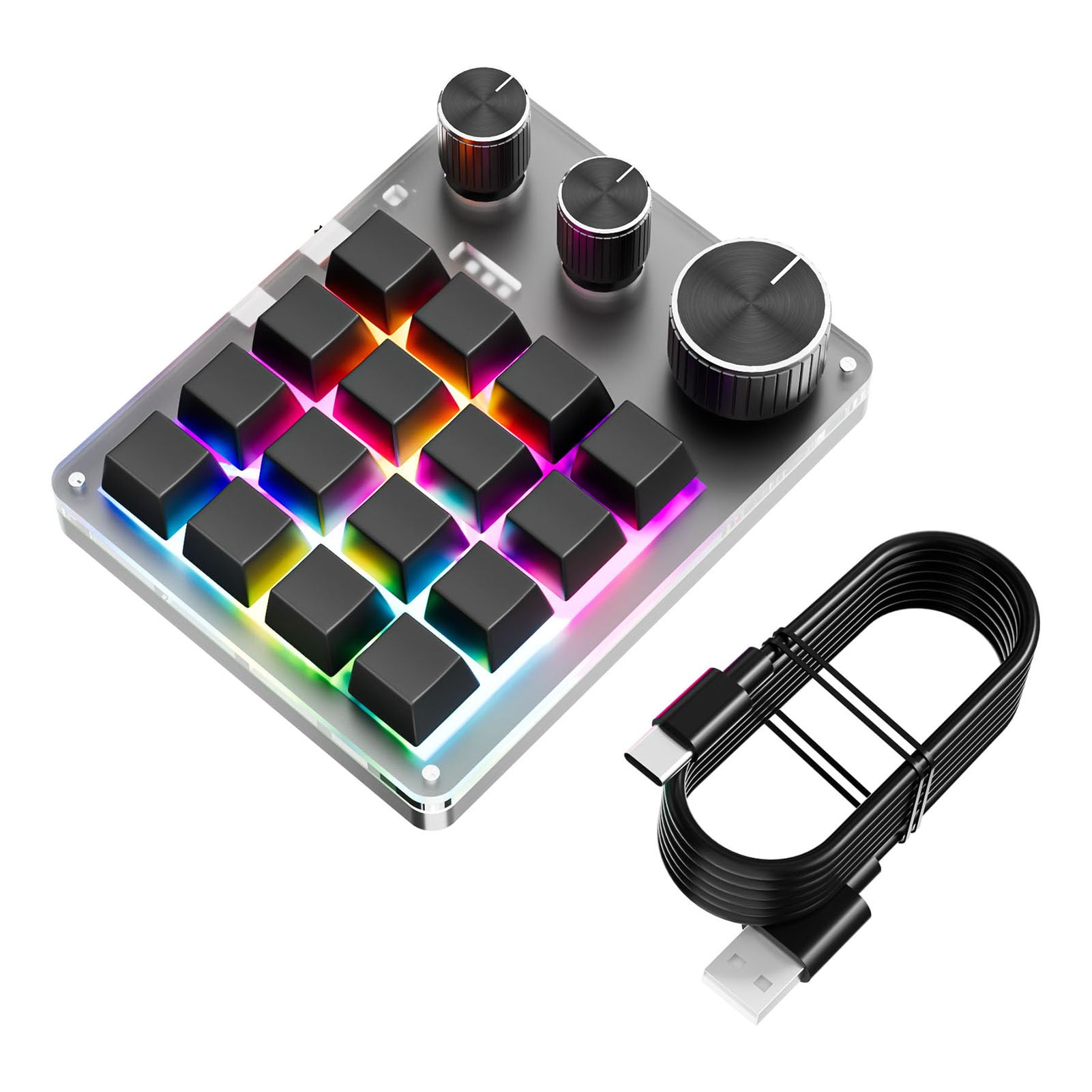 Clavier Programmable, 16 Touches, 3 Boutons, Clavier de Jeu Filaire USB Personnalisable pour Raccourcis de Contrôle du Volume, pour Le Travail de Programmation de Jeux (Black)