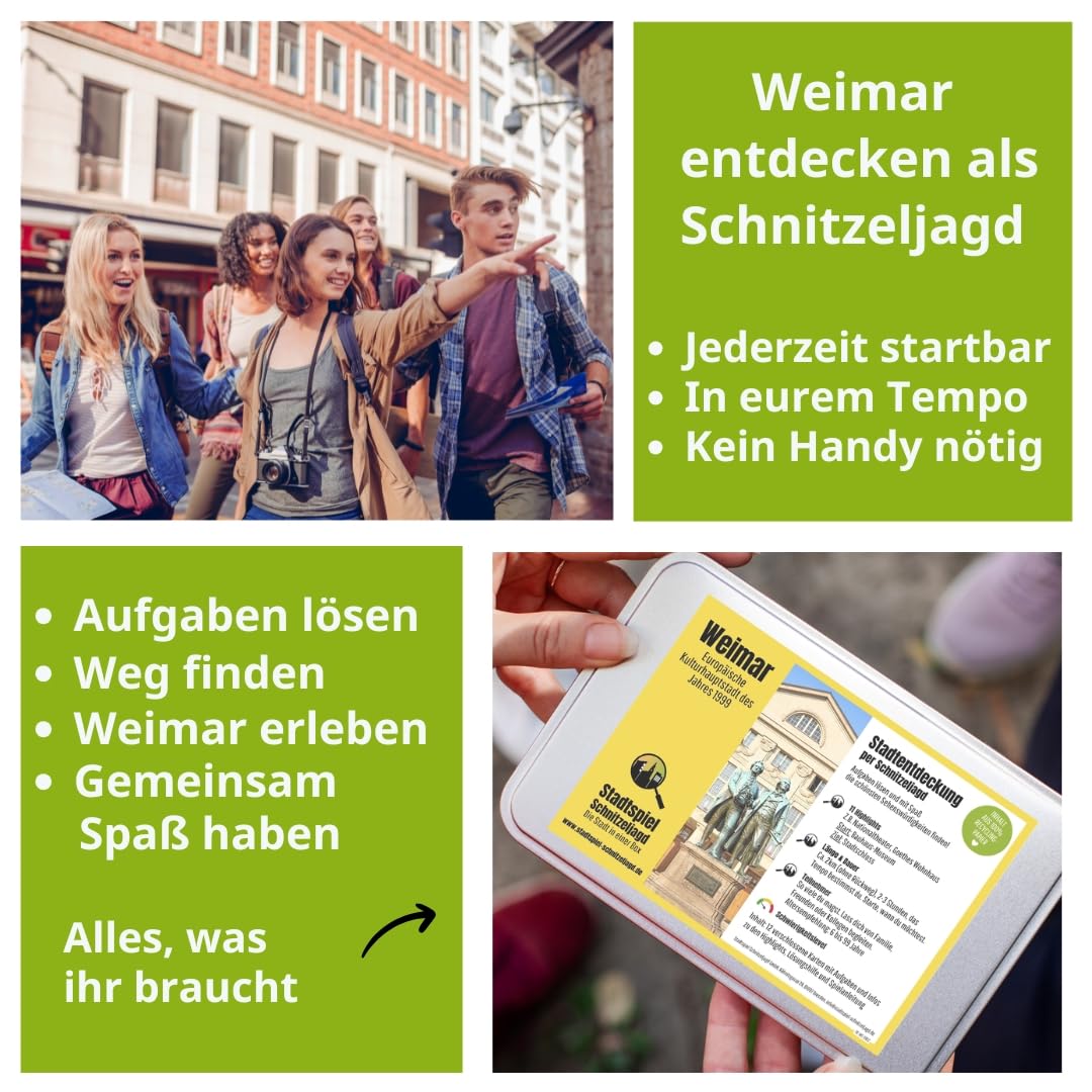Stadtspiel Schnitzeljagd Weimar - Entdeckertour | Stadtrallye durch Weimars Altstadt – Erlebnisgeschenk für Touristen & Einheimische, Teamevents