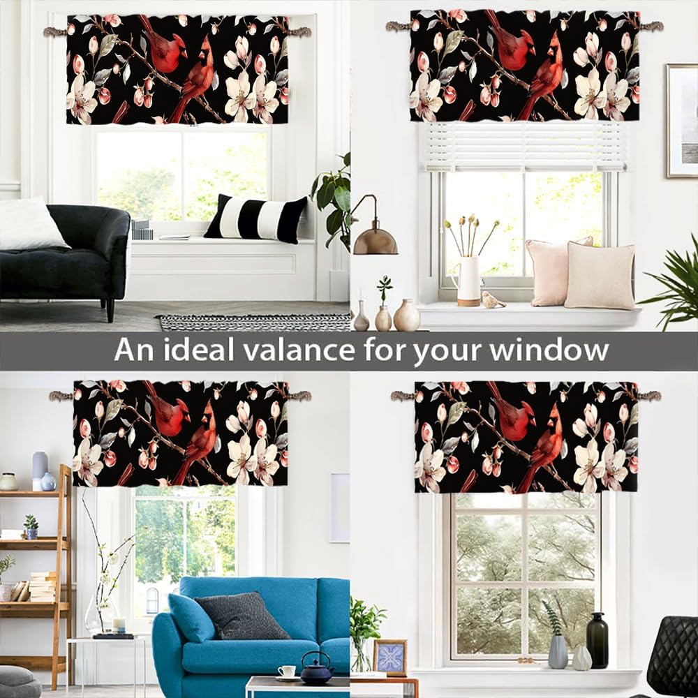 1 Panel Bird Floral Valance for Windows, Abstract Tree Leaf Plant Rod Pocket Valance Curtains Home Decor Window Treatment for Kitchen/Living Room, 54" X 18"
