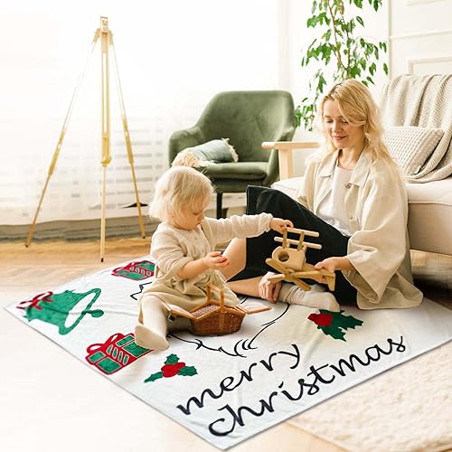 Miniatura 3 de Vessia Manta de Navidad de Papá Noel, manta de Feliz Navidad para sofá, cama, 300GSM, suave, acogedora, linda manta de dibujos animados, regalo para