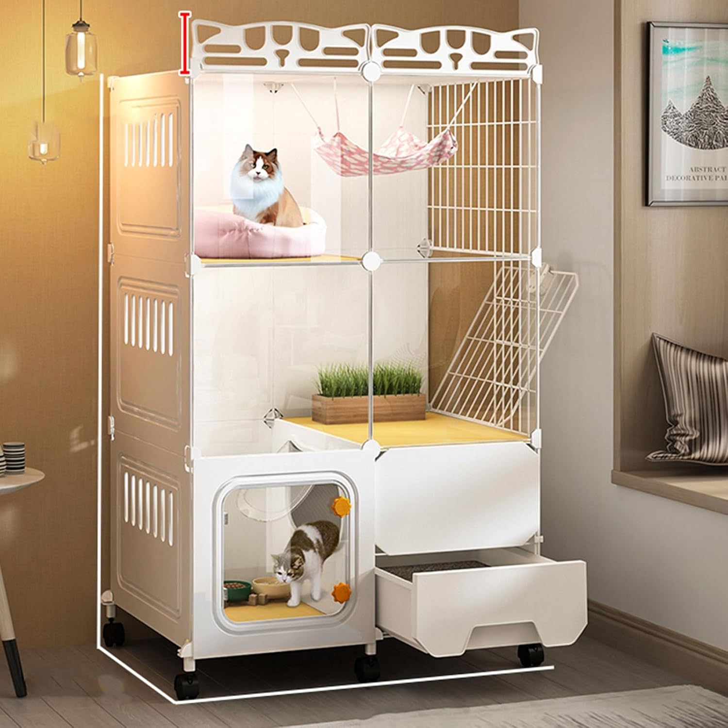 3-Tier DIY Cat Enclosure with Litter Box, Large Indoor Catio for 1-2 Cats
