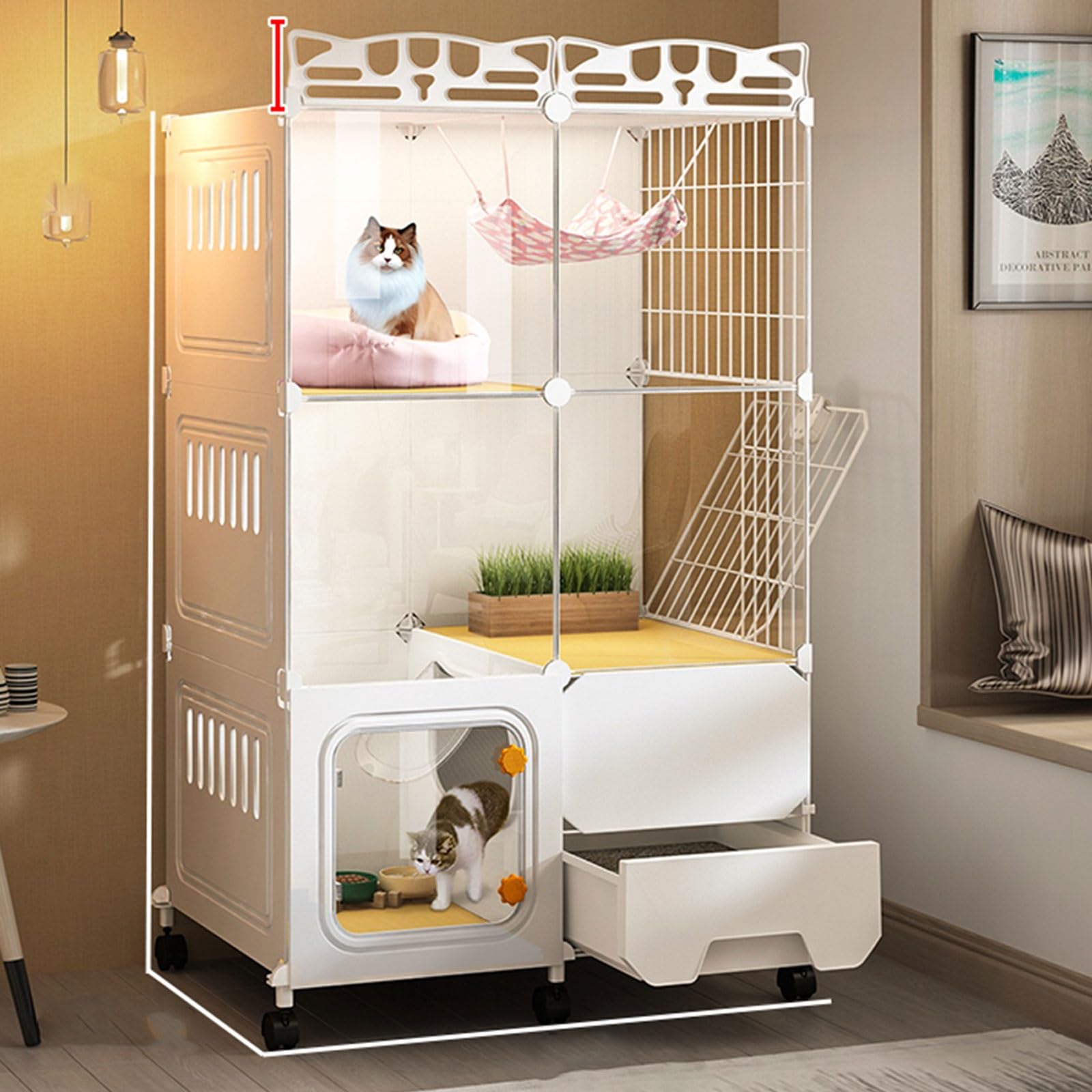 Cage pour Chat avec Bac à Litière, Enclos Chat à 3 Niveaux, Grand Parc Amovible, Appartement pour Chat, Catio D'intérieur for 1 à 2 Chats