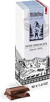 Milkboy Swiss Chocolates - Premium Swiss Alpine Milk Chocolate Extra Creamy Milk Chocolate Snack Bar Size 1.4 oz - GMO Free (10 Pack)